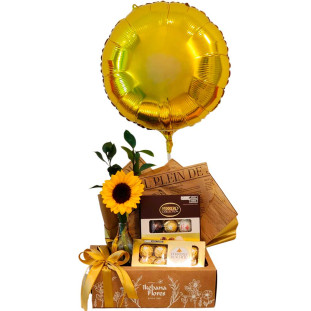 cesta com produtos ferrero rocher e balão